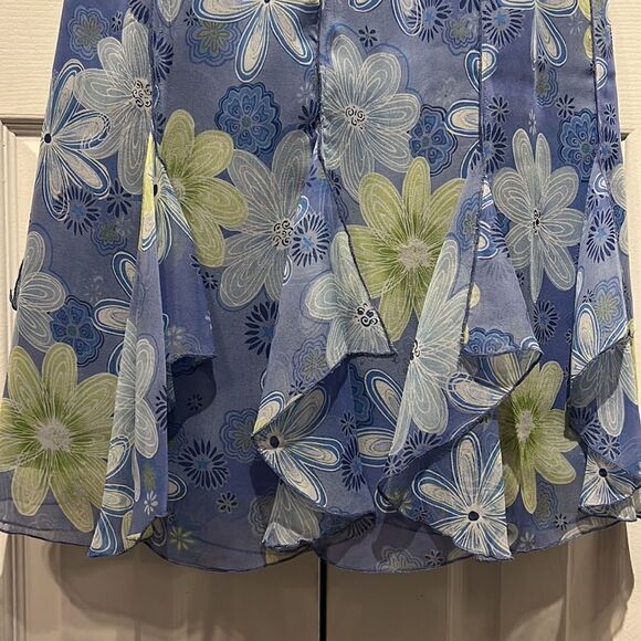 S.L.B. 100% Silk Blue & Green Pull On Skirt Size Small - Picture 4 of 10